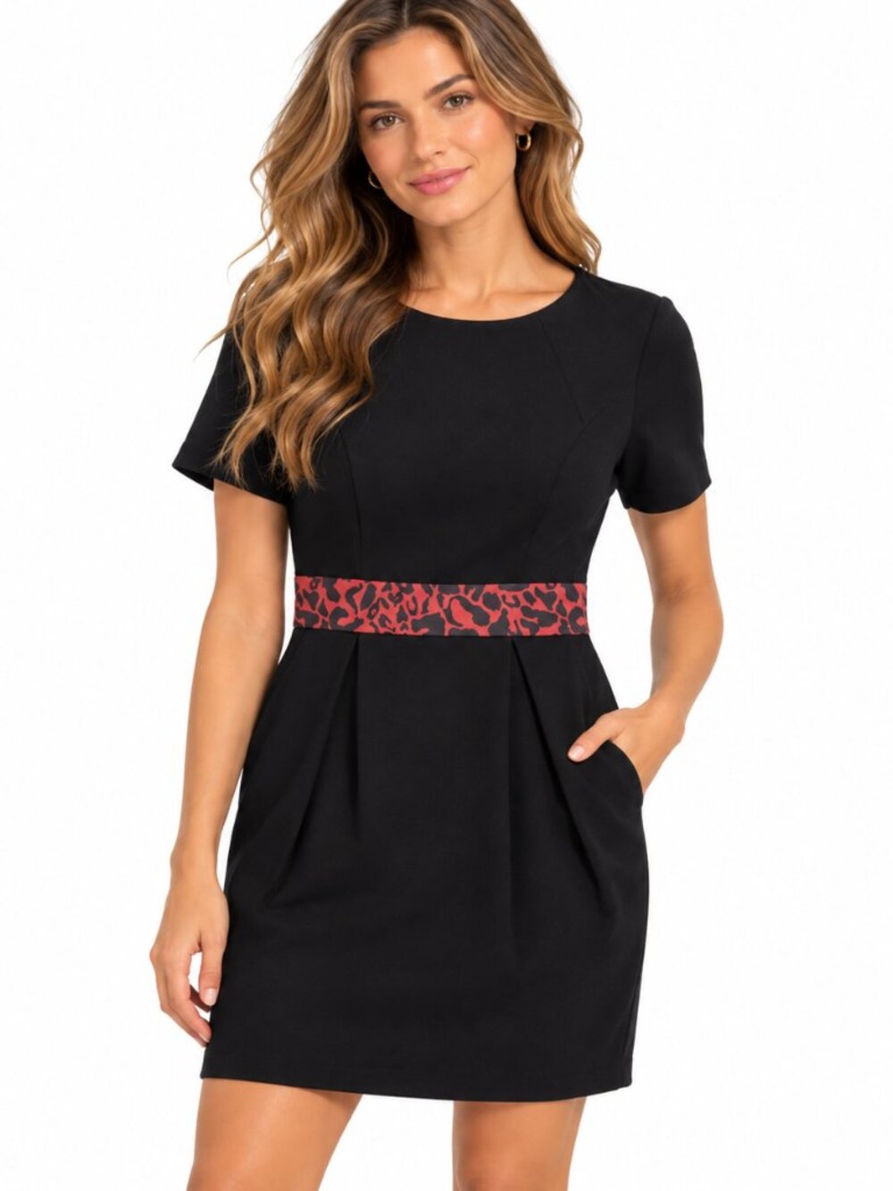 Karen Millen Black Mini Dress 4 Y2K Animal Print Belt LBD Date Night IT Girl